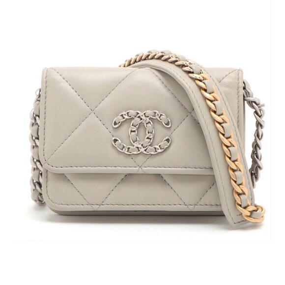 CHANEL Lambskin Quilted Chanel 19 Flap Coin Purse in Grey - Picture 1 of 8